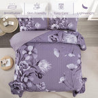 Floral Quilt Set King Size Bedding Set 3 PCs Dark Purple Boho Floral Quilt - Image 5