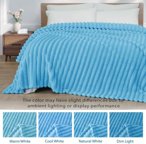 Exclusivo Mezcla Striped King Size Fleece Blanket for Bed, Blue - Image 3