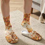 Jeiento Fuzzy Slippers and Crew Sock Set for Women Men Couple Warm Cozy Memory Foam House Shoes Soft Slip-on Slides for Home,Travel - Image 3