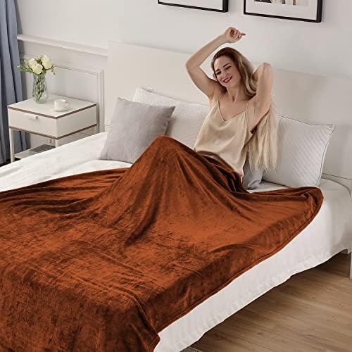 SOCHOW Flannel Fleece Blanket Queen Size, All Season Lightweight Super Soft Cozy Blanket for Bed or Couch, Caramel(90inch X90'') - Image 5