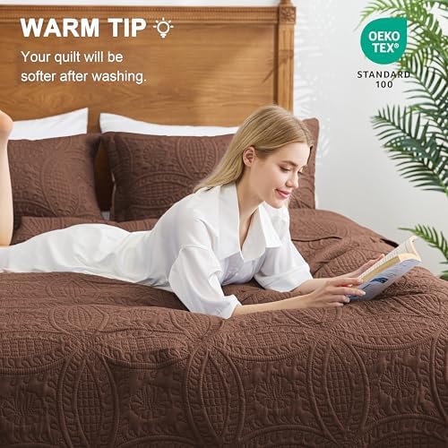 Love's cabin Oversized King Size Quilt Bedding Set Brown Bedspreads - Oversized King Lightweight Bedspread Comforter - Coin Pattern Coverlet for All Season - 3 Pieces (1 Quilt, 2 Pillow Shams) - Image 4