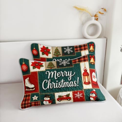 HOSIMA Vintage Christmas Patchwork Quilt Set Twin Size with 2 Pillowcases. - Image 6