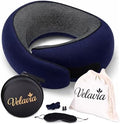Travel Neck Pillow,Ergonomic 360° Memory Foam Support for Head, Neck. Adjustable for Long Flights. Soft &Washable Cover, EVA Box, 3D Eye Mask, Earplugs, Hair Tie & Luxury Bag (Dark Blue) by YourfavoriteTravelpillow