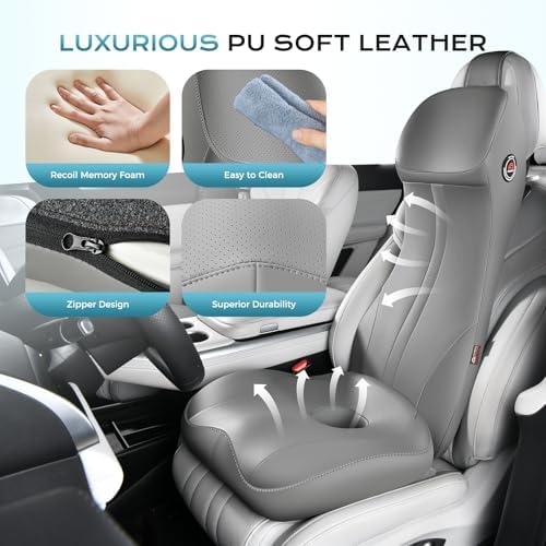 Coverado Memory Foam Car Seat Cushion and Lumbar Support Headrest Pillow, 2-in-1 Integrated Ergonomic Back Support Neck Pillow, Breathable Seat Cushion for Sciatica Back Tailbone Pain Relief, Gray - Image 5