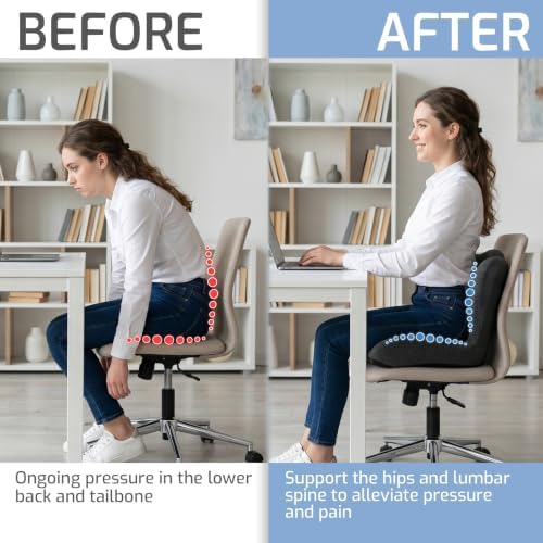 Memory Foam Seat Cushion,Office Chair Cushion with Lumbar Support for Back Pressure Relief, Car Seat Cushion with Adjustable Strap,Sciatica Pad Cushions for Car,Truck, Desk,Gaming Chair - Image 5