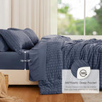 Seersucker Navy Blue King Size Comforter Set, 7-Piece Bed in a Bag - Image 3