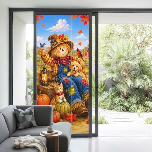 Window Privacy Film Frosted, Fall Non-Adhesive Static Cling Window Tint, Thanksgiving Harvest Country Pumpkins Maple Leaves Insulated Windows Frosted Films for Living Room, 35.4 x 78.7 Inches - Image 2