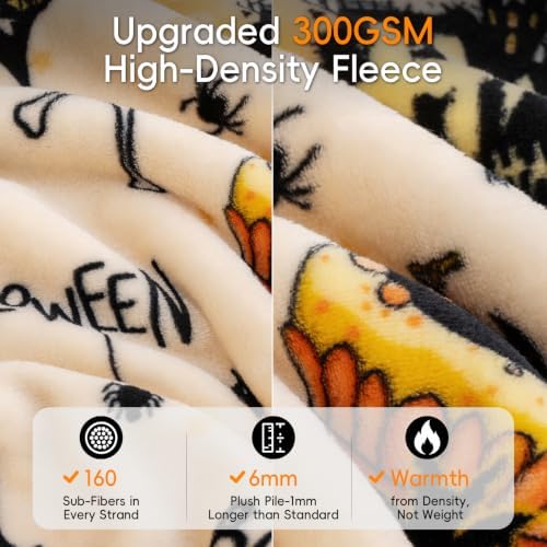 PHF Halloween Fleece Blanket King, 300GSM Plush Cozy Throw, Fall Decor - Image 3