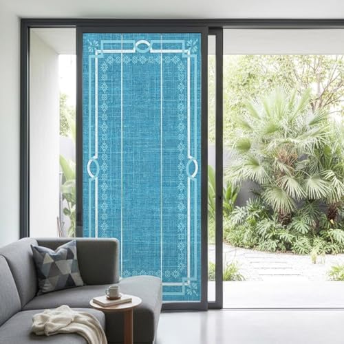 Window Privacy Film Frosted, Azure Blue Botanical Non-Adhesive Static Cling Window Tint, Vintage Florals Geometric Minimalist Insulated Windows Frosted Films for Living Room, 35.4 x 78.7 Inches - Image 2