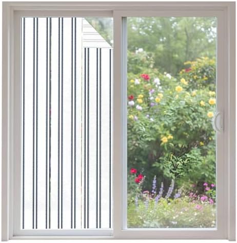 Window Privacy Film Frosted, Navy Blue Striped Non-Adhesive Static Cling Window Tint, Modern Vertical Stripes Minimalist Insulated Windows Frosted Films for Living Room, 35.4 x 78.7 Inches by Unknown