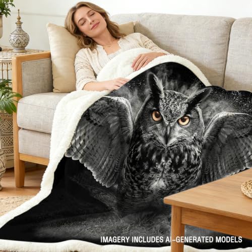 Gothic Owl Blanket Dark Aesthetic Sherpa Throw for Couch Living Room Decor, Mystical Animal Design, 50x60 Inches Soft Fuzzy Cozy Animal Black Blanket for Home Styling - Image 2