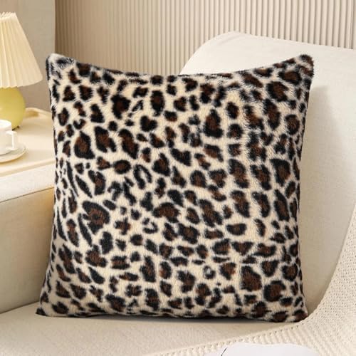 EMMTEEY Leopard Faux Fur Pillow Covers 18x18 Set of 2 - Image 2