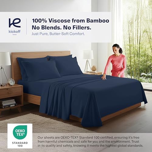 Kickoff Viscose Bamboo Sheets Twin XL Size 3-pc 100% Organic Bamboo Viscose Bed Cooling Sheets Twin XL Size Set Cool Bedding for hot Sleepers Sheet Set - Gift Ready Packaging (Navy, TXL) - Image 3