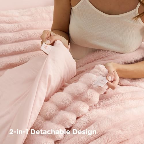 Bedsure 2-in-1 Comforter Set with Detachable Fleece Blanket, Pink King - Image 5