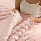 Bedsure 2-in-1 Comforter Set with Detachable Fleece Blanket, Pink Queen - Image 5