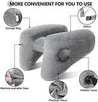 Sunany Travel Neck Pillow for Airplane Pillow Comfortably Supports Head, Neck and Chin, Inflatable Travel Pillow with Soft Velour Cover and Portable Drawstring Bag (Dark Black, H-Shape) - Image 4