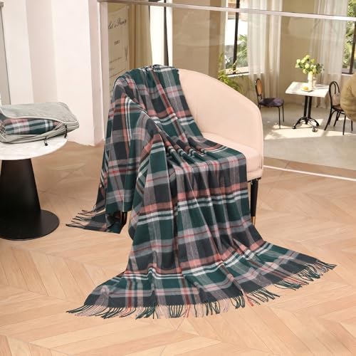 Pure Wool Plaid Throw Blanket,Super Soft Lightweight Home Decorative Throw - Image 6
