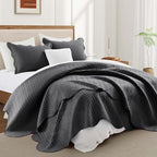 Quilts Queen Size Bedspread Coverlet Leaf Quilt Set (Charcoal, 90"x96") - Image 5