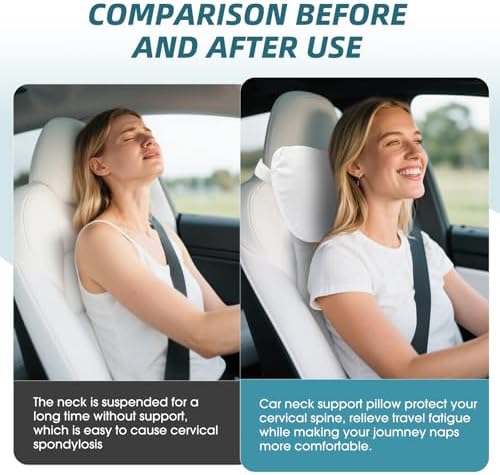 Car Neck Pillow for Tesla Model 3/Y/S/X - Adjustable Height Headrest Cushion - Ergonomic Auto Headrest Support for Driving Comfort 2 Pack White - Image 7