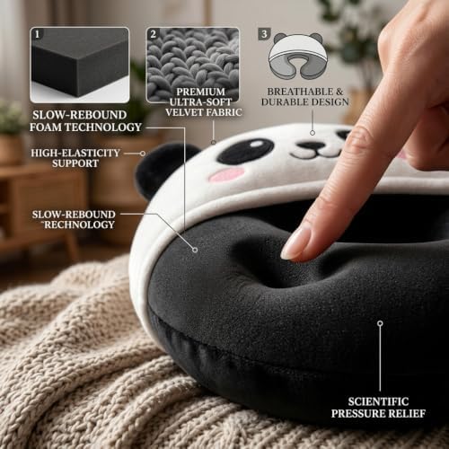 Animal Hooded Travel Neck Pillow U-Shaped Nap Cushion Lightweight with Cute Animal Design Washable Cover. (Husky) - Image 5