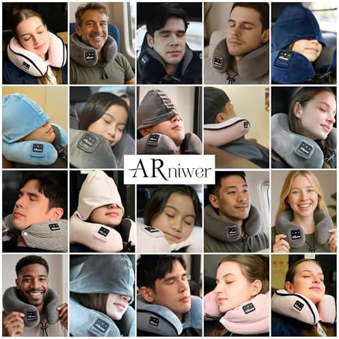 Bluetooth Music Semicircular Neck Pillow Wireless Bluetooth Speaker Suitable Airplane,Bus,Train,Car,Office,and Outdoor Camping for Sleeping, Resting The Best Travel Essentials. (Light Gray) - Image 2