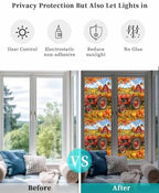 Window Privacy Film Frosted, Orange Fall Pumpkins Reusable Static Cling Window Tints, Thanksgiving Farmhouse Maple Leaves Heat Control Windows Films for Offices, Balcony, 29.5 x 118 Inches - Image 6