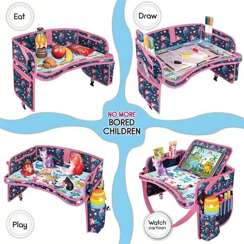ECOFANTASY Kids Car Seat Travel Tray, Car Table & Lap Desk – Mermaid - Image 4