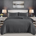 Twin Quilt Set Bedspread Coverlet Microfiber Bedding Leaf Charcoal 68x86 by IRImperialRooms
