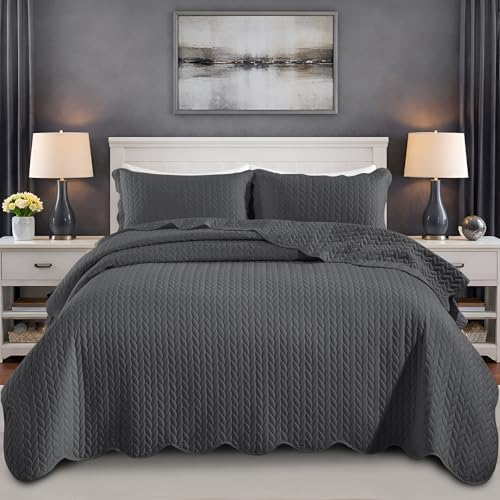 IR Imperial Rooms Queen Quilt Charcoal Leaf 10 Pack for Hotel Guest Room - Image 2
