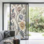 Window Privacy Film Frosted, Vintage Garden Flower Non-Adhesive Static Cling Window Tint, Rustic Floral Leaf Pastoral Plants Insulated Windows Frosted Films for Living Room, 35.4 x 78.7 Inches - Image 2