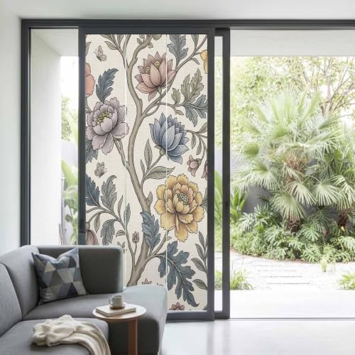 Window Privacy Film Frosted, Vintage Garden Flower Non-Adhesive Static Cling Window Tint, Rustic Floral Leaf Pastoral Plants Insulated Windows Frosted Films for Living Room, 35.4 x 78.7 Inches - Image 2