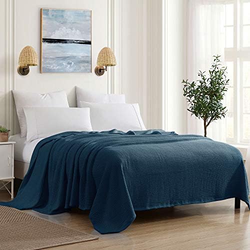 100% Fine Cotton Luxurious Basket Weave Blanket, Navy, King Size (Pack of 6) by SweetHomeCollection