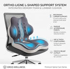 Ergonomic L-Shaped Memory Foam Seat Cushion with Lumbar Support, One-Piece Office Chair Cushion for Tailbone, Hip & Lower Back Pain Relief, Car Seat, Truck, Wheelchair & Home, Gray - Image 6