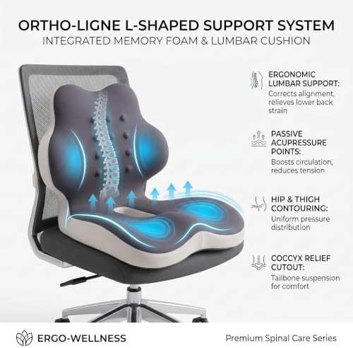 Ergonomic L-Shaped Memory Foam Seat Cushion with Lumbar Support, One-Piece Office Chair Cushion for Tailbone, Hip & Lower Back Pain Relief, Car Seat, Truck, Wheelchair & Home, Gray - Image 6
