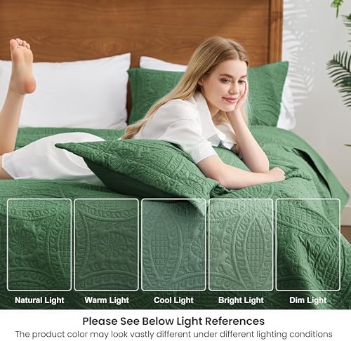 Love's cabin Oversized King Size Quilt Bedding Set Dark Green Bedspreads - Oversized King Lightweight Bedspread Comforter - Coin Pattern Coverlet for All Season - 3 Pieces (1 Quilt, 2 Pillow Shams) - Image 6