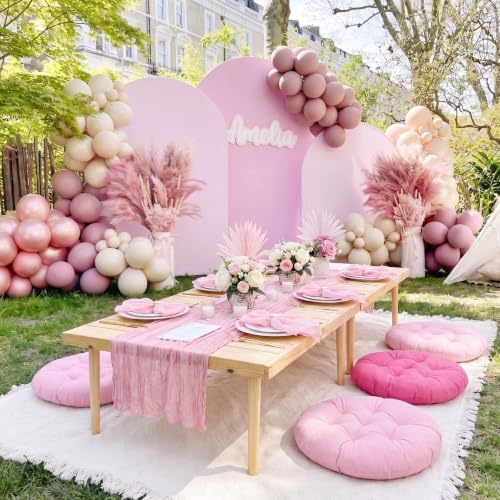 Beeveer 91 x 71'' Extra Large Outdoor Picnic Blanket with Pink Table Runner 6 Napkins and 6 Pink Floor Pillows Cushions for Picnic Party Camping Wedding Bachelorette Birthday Baby Shower Decor - Image 3