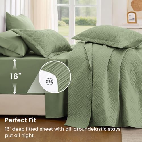 Love's cabin Quilts for Queen Bedspreads, 7 Pieces Bed in a Bag, Sage - Image 4