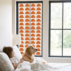 Window Privacy Film Frosted, Orange Boho Static Cling Door Window Covering, Middle Century Geometric Abstract Art UV Blocking Windows Film for Office, Hotel, Bedroom, 29.5 x 78.7 Inches - Image 2