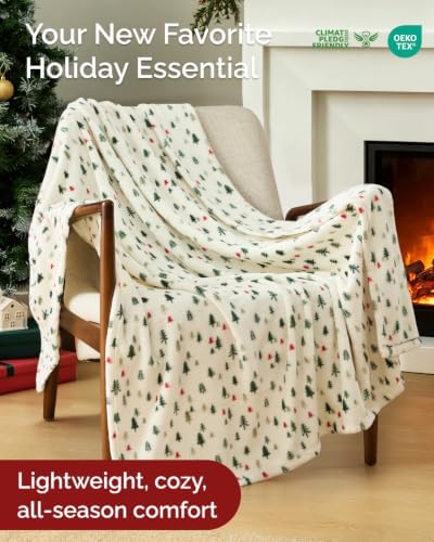 CGK Christmas Fleece Blanket Queen - Flannel Throw - Xmas Trees, 90x90 - Image 2
