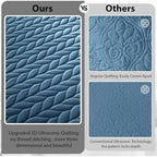 Twin Quilt Set Bedspread Coverlet Microfiber Bedding Leaf Washed Blue 68x86 - Image 3
