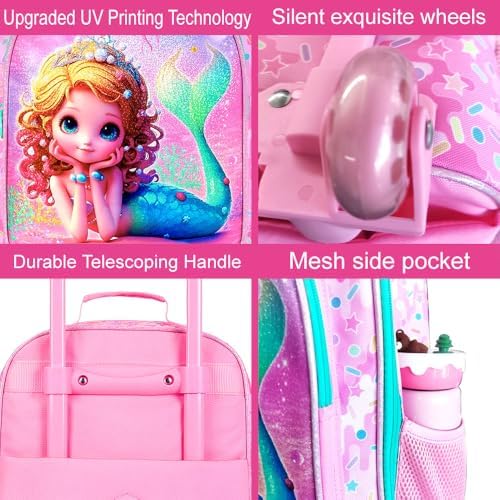 Kids Luggage for Girls 18", 2PCS Carry-on Suitcase Mermaid Set Pink - Image 5