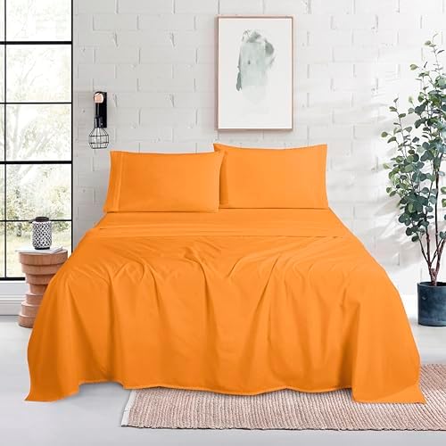 Mocassi Full Size 4-Piece Bed Sheet Set - 1800 Premium Hotel Quality Microfiber 18-24 Inches Extra Deep Pocket Fitted Sheet- Luxury Soft, Breathable, Wrinkle, and Fade Resistant, Orange - Image 2