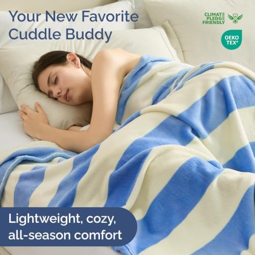 Blue Stripe Blanket Full Size - Flannel Fleece Luxury Kids Blanket - Image 2