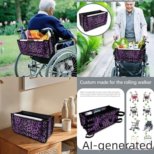 LedBack Purple Leopard Print Rollator Accessories Walker Seat and Backrest Rollbar Covers Walker Storage Bag Universal Accessories for Mobility Scooter - Image 5