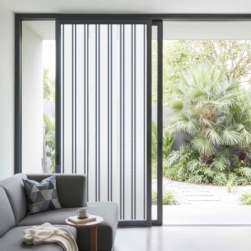 Window Privacy Film Frosted, Navy Blue Striped Non-Adhesive Static Cling Window Tint, Modern Vertical Stripes Minimalist Insulated Windows Frosted Films for Living Room, 35.4 x 78.7 Inches - Image 2