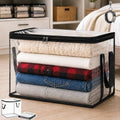 Clear Storage Bins with Lids, Plastic Storage Boxes and Closet Organizers for Under Bed Toy Storage, Foldable Moving Bags for Packing Clothes (Black-8PCS, Small: 12.6 x 9.5 x 9.8 in) by LISINUO