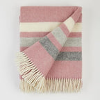 New Zealand Virgin Wool Throw Blanket, Indoor & Outdoor Blankets and Throws, Striped Soft Blanket with Fringes, 55 x 79 in (140 x 200 cm), Pink, Gray, & White - Image 2