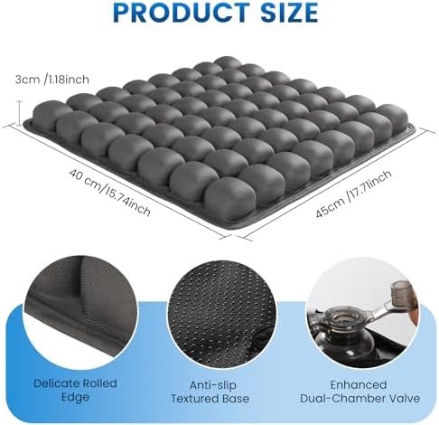 Travel Seat Cushion for Airplane, 56 Bubbles Portable Air Seat Cushions, Coccyx Tailbone Pain Relief Chair Pad, Inflatable Cushion for Office Chair, Wheelchair, Camping, Home Living (Grey) - Image 3