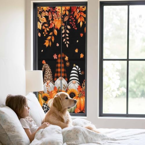 Window Privacy Film Frosted, Thanksgiving Gnomes Static Cling Door Window Covering, Fall Pumpkin Maple Leaves Black UV Blocking Windows Film for Office, Hotel, Bedroom, 29.5 x 78.7 Inches - Image 2
