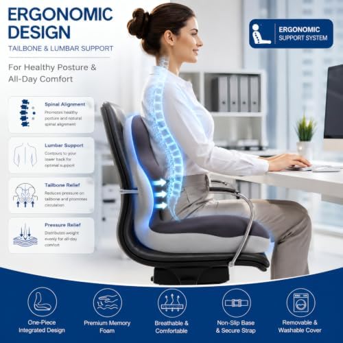 Ergonomic L-Shaped Memory Foam Seat Cushion with Lumbar Support, One-Piece Office Chair Cushion for Tailbone, Hip & Lower Back Pain Relief, Car Seat, Truck, Wheelchair & Home, Gray - Image 2